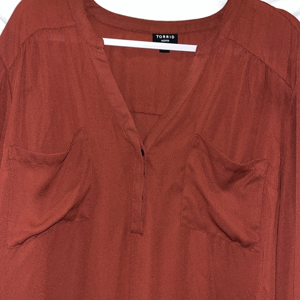 TORRID Rust Color HARPER GEORGETTE PULLOVER 3/4 Sleeves BLOUSE size 3/3X - Picture 4 of 12